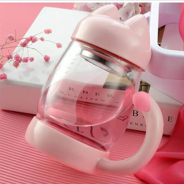 Cute Cat Glass Mug With Tea Filter