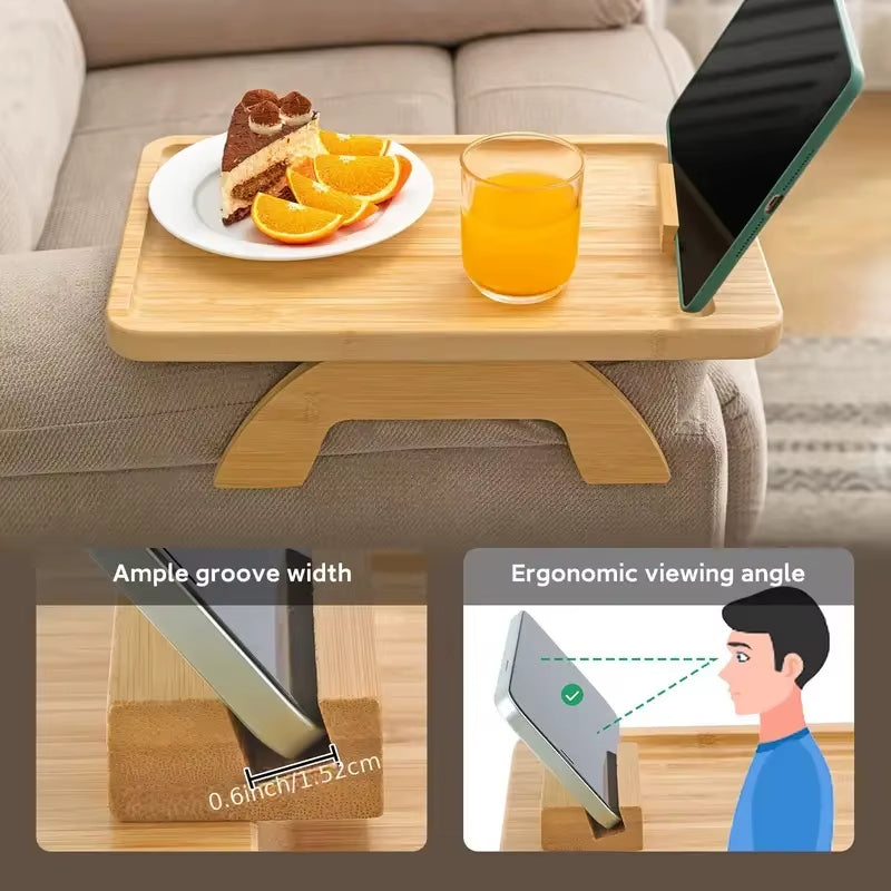 Wooden Clip-On Sofa Armrest Table Foldable Tray
