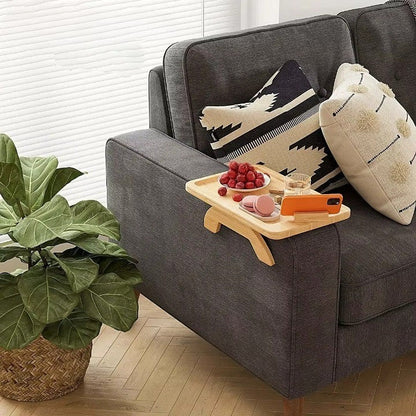 Wooden Clip-On Sofa Armrest Table Foldable Tray