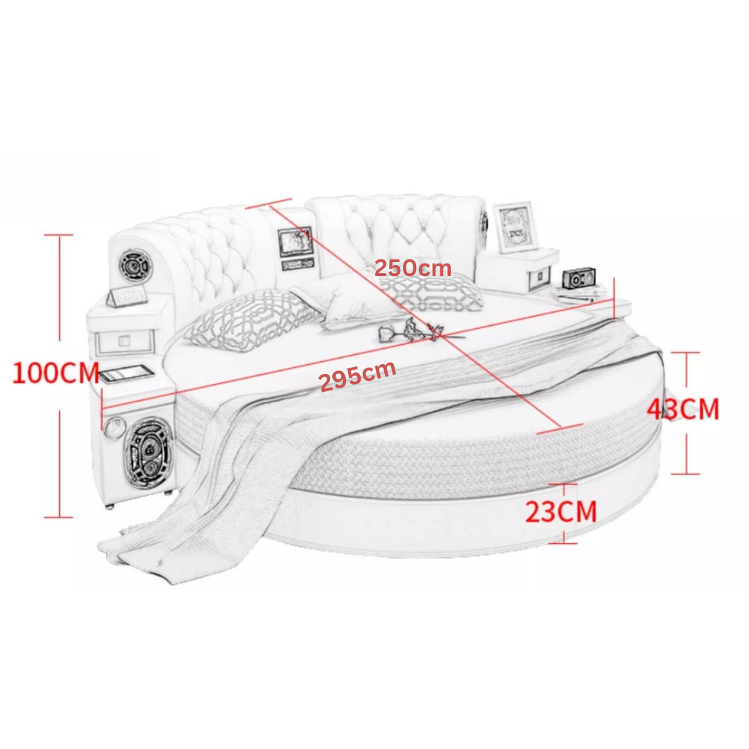 Techy Smart Large Round Leather Bed