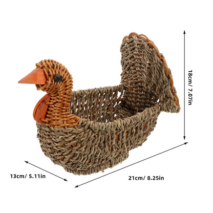 Handcrafted Natural Woven Turkey Shape Basket