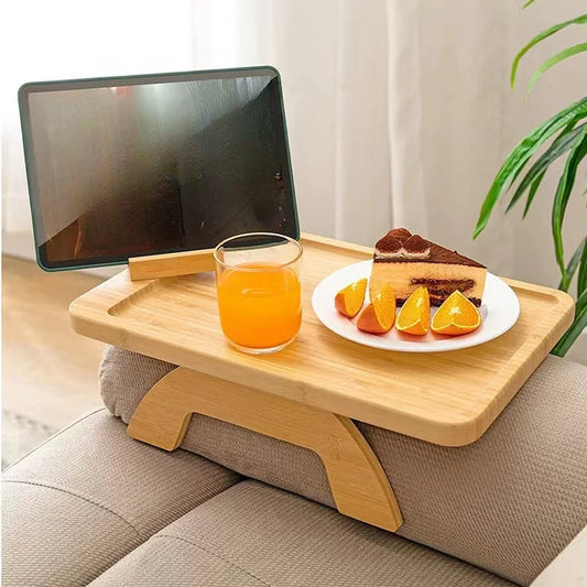 Wooden Clip-On Sofa Armrest Table Foldable Tray