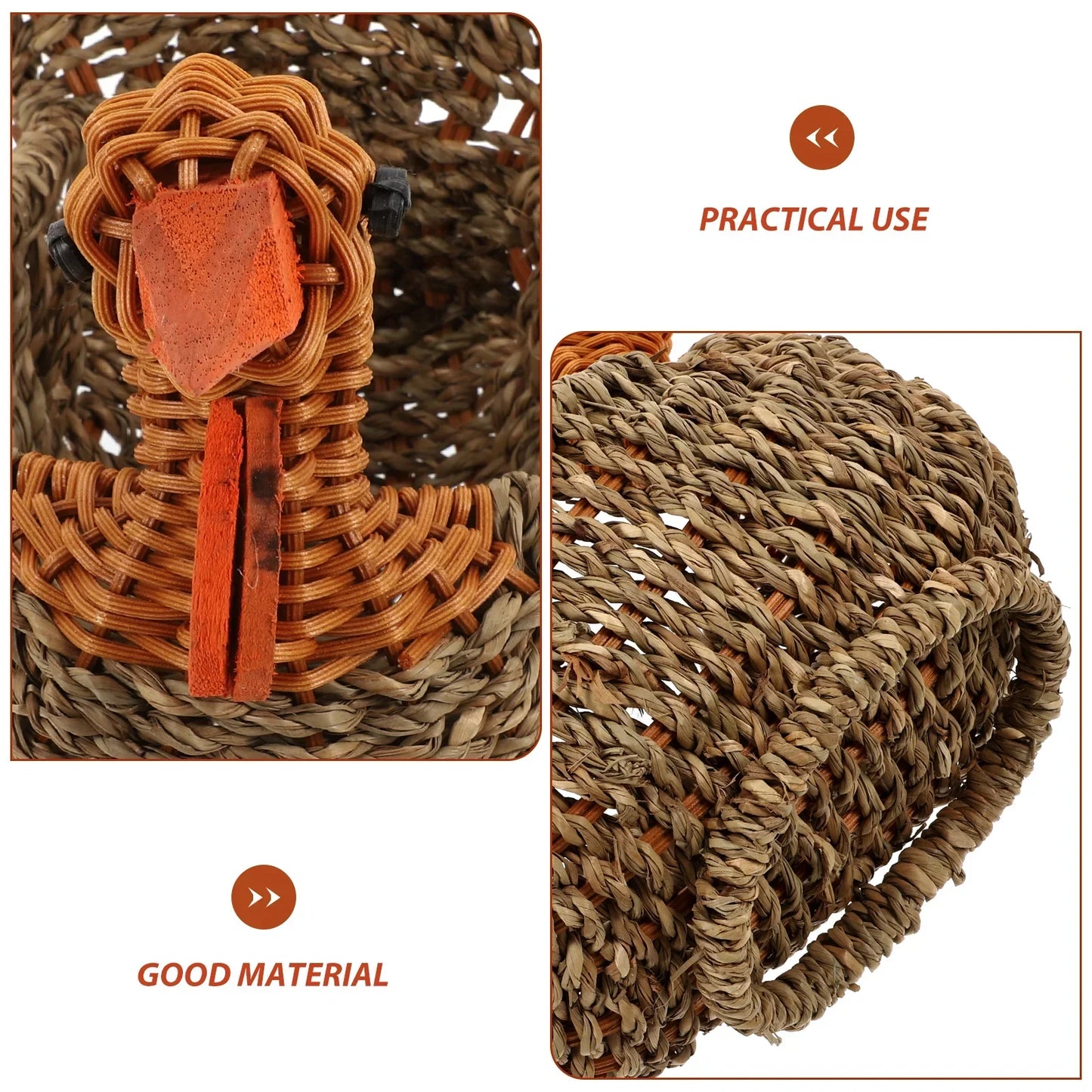 Handcrafted Natural Woven Turkey Shape Basket