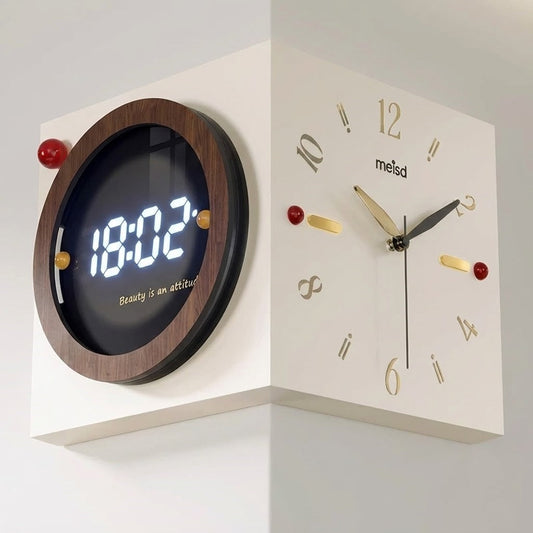 Corner-Split Dual Display Minimal Wall Clock